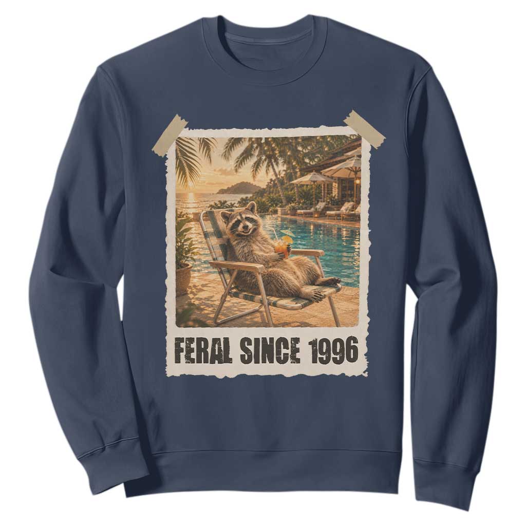 Funny Raccoon Feral Since 1996 30th Birthday Sweatshirt Vintage 30 Year Old Gift