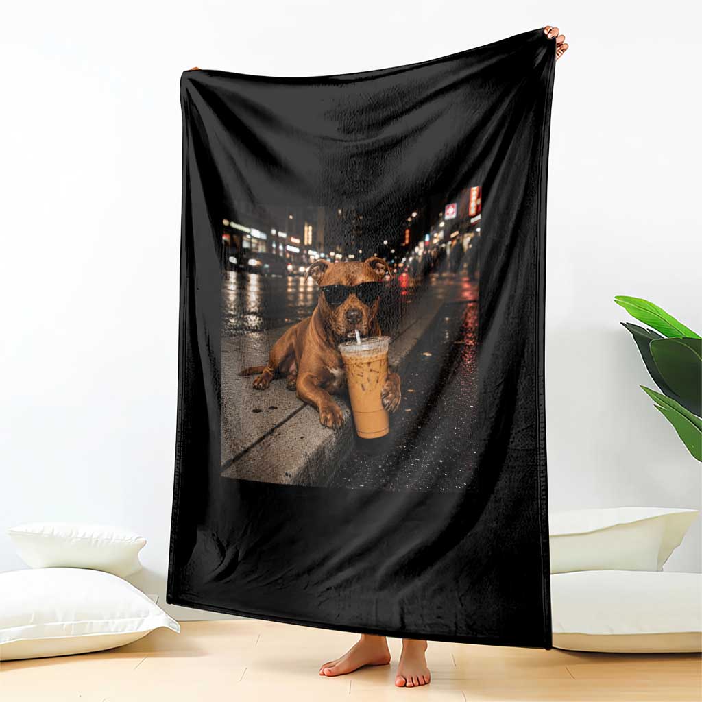 Funny Pitbull Drinking Iced Coffee Throw Blanket Vintage Pittie Dog Lovers Meme
