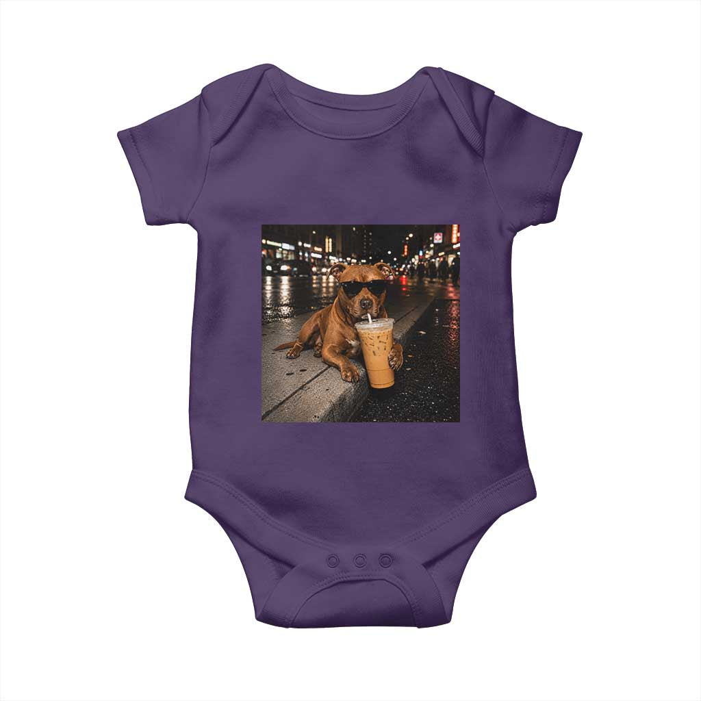 Funny Pitbull Drinking Iced Coffee Baby Onesie Vintage Pittie Dog Lovers Meme