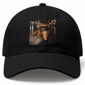 Funny Pitbull Drinking Iced Coffee Baseball Cap Vintage Pittie Dog Lovers Meme