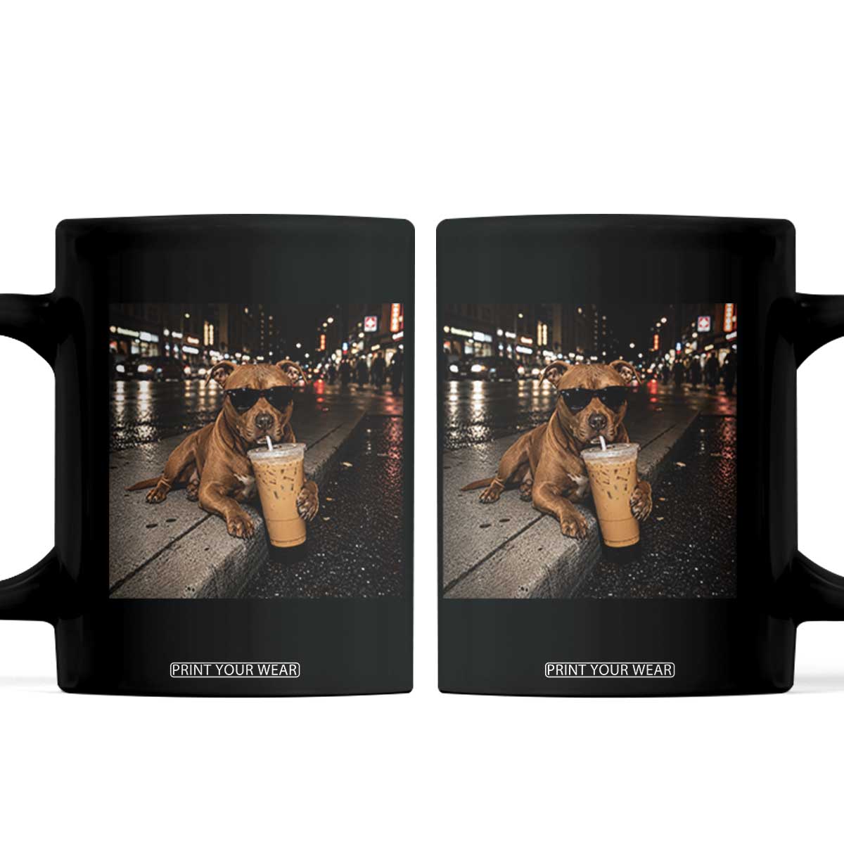 Funny Pitbull Drinking Iced Coffee Coffee Mug Vintage Pittie Dog Lovers Meme