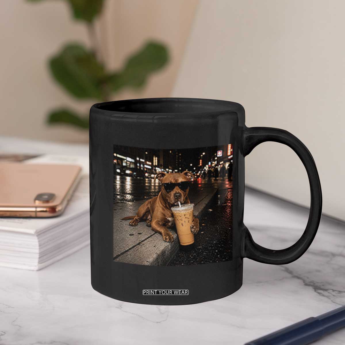 Funny Pitbull Drinking Iced Coffee Coffee Mug Vintage Pittie Dog Lovers Meme