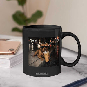 Funny Pitbull Drinking Iced Coffee Coffee Mug Vintage Pittie Dog Lovers Meme