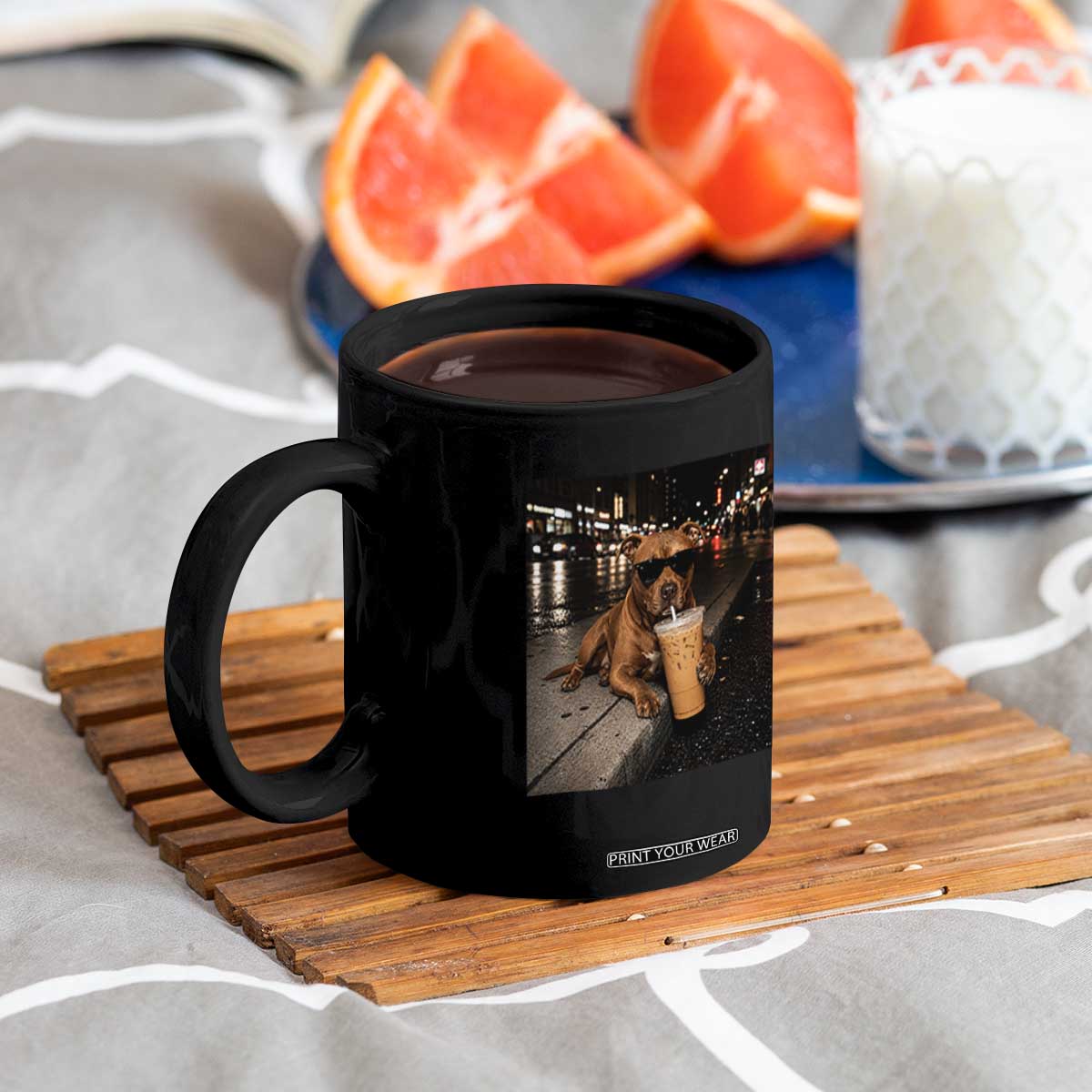 Funny Pitbull Drinking Iced Coffee Coffee Mug Vintage Pittie Dog Lovers Meme