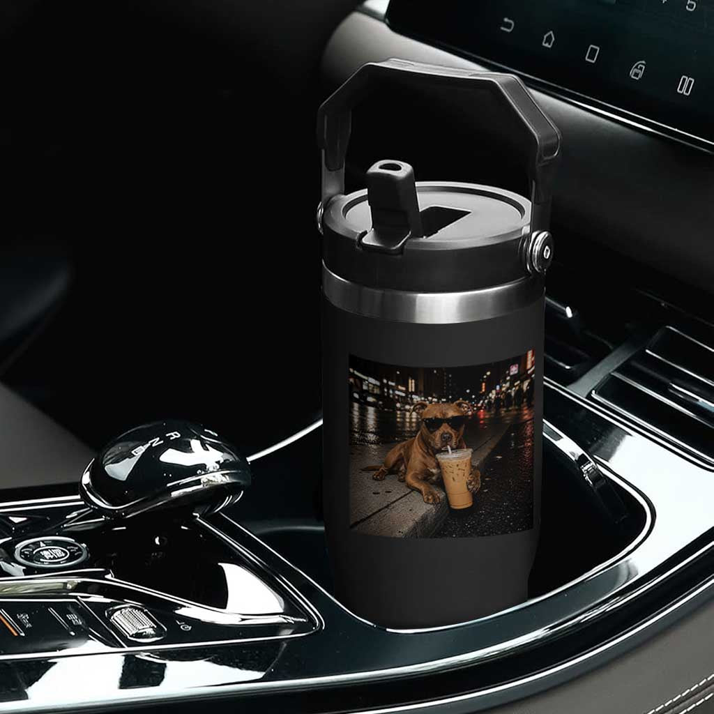 Funny Pitbull Drinking Iced Coffee Flip Straw Tumbler Vintage Pittie Dog Lovers Meme