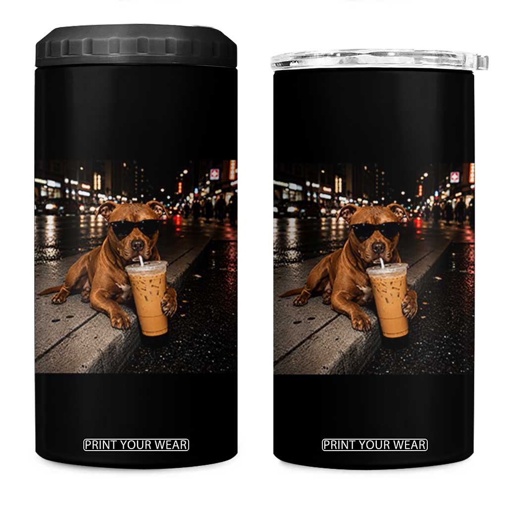 Funny Pitbull Drinking Iced Coffee 4 in 1 Can Cooler Tumbler Vintage Pittie Dog Lovers Meme