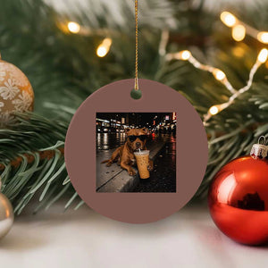 Funny Pitbull Drinking Iced Coffee Ceramic Ornament Vintage Pittie Dog Lovers Meme