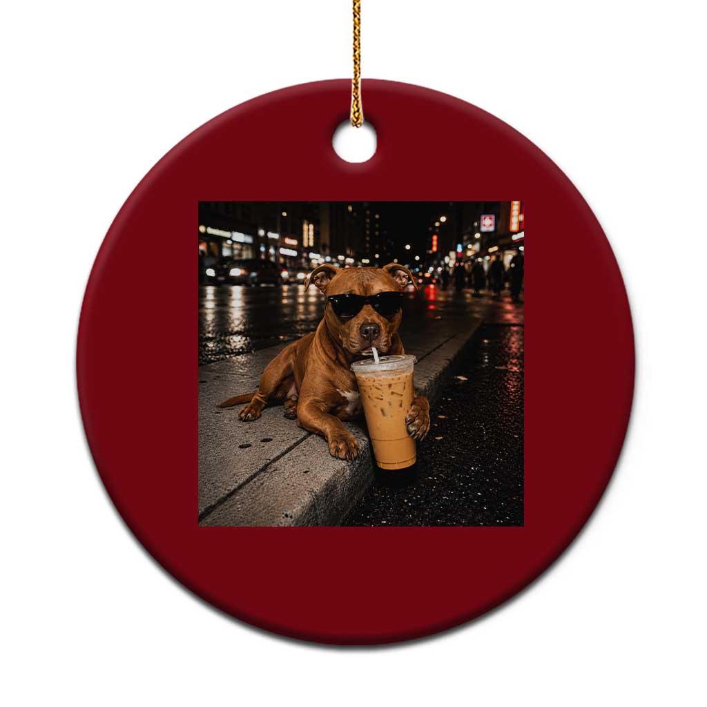 Funny Pitbull Drinking Iced Coffee Ceramic Ornament Vintage Pittie Dog Lovers Meme TS10 1pc Red Print Your Wear