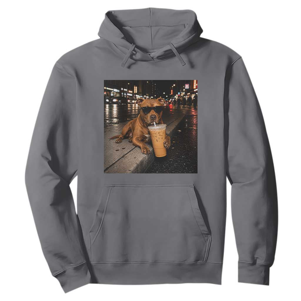 Funny Pitbull Drinking Iced Coffee Hoodie Vintage Pittie Dog Lovers Meme