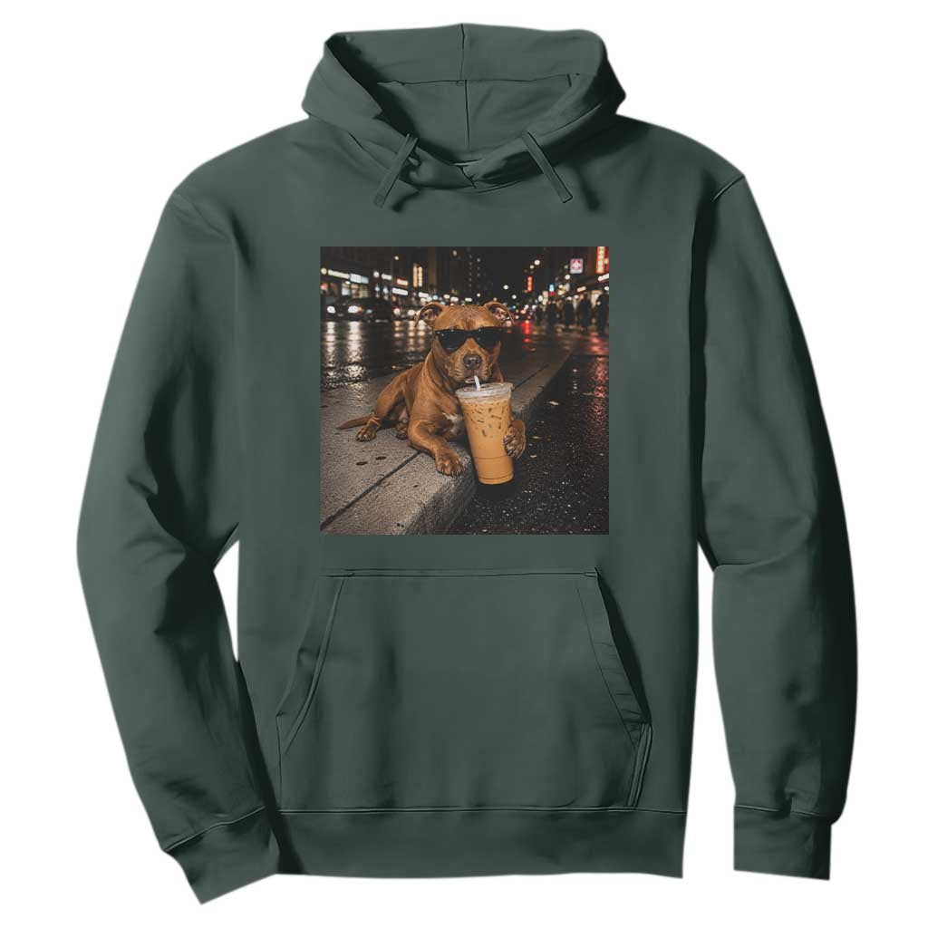 Funny Pitbull Drinking Iced Coffee Hoodie Vintage Pittie Dog Lovers Meme