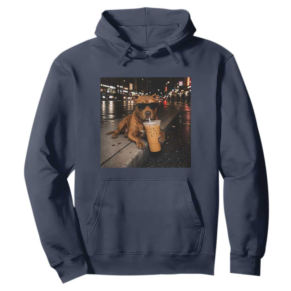 Funny Pitbull Drinking Iced Coffee Hoodie Vintage Pittie Dog Lovers Meme