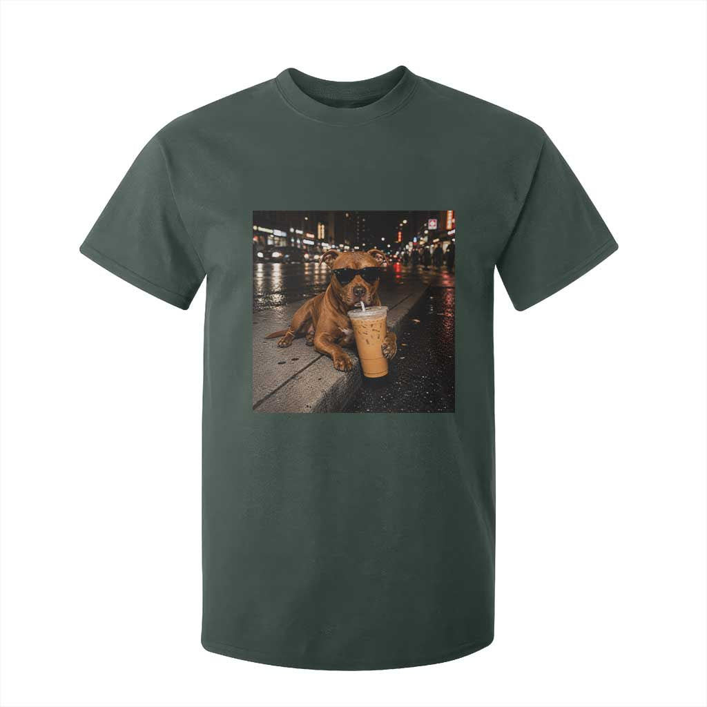 Funny Pitbull Drinking Iced Coffee T Shirt For Kid Vintage Pittie Dog Lovers Meme