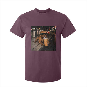 Funny Pitbull Drinking Iced Coffee T Shirt For Kid Vintage Pittie Dog Lovers Meme
