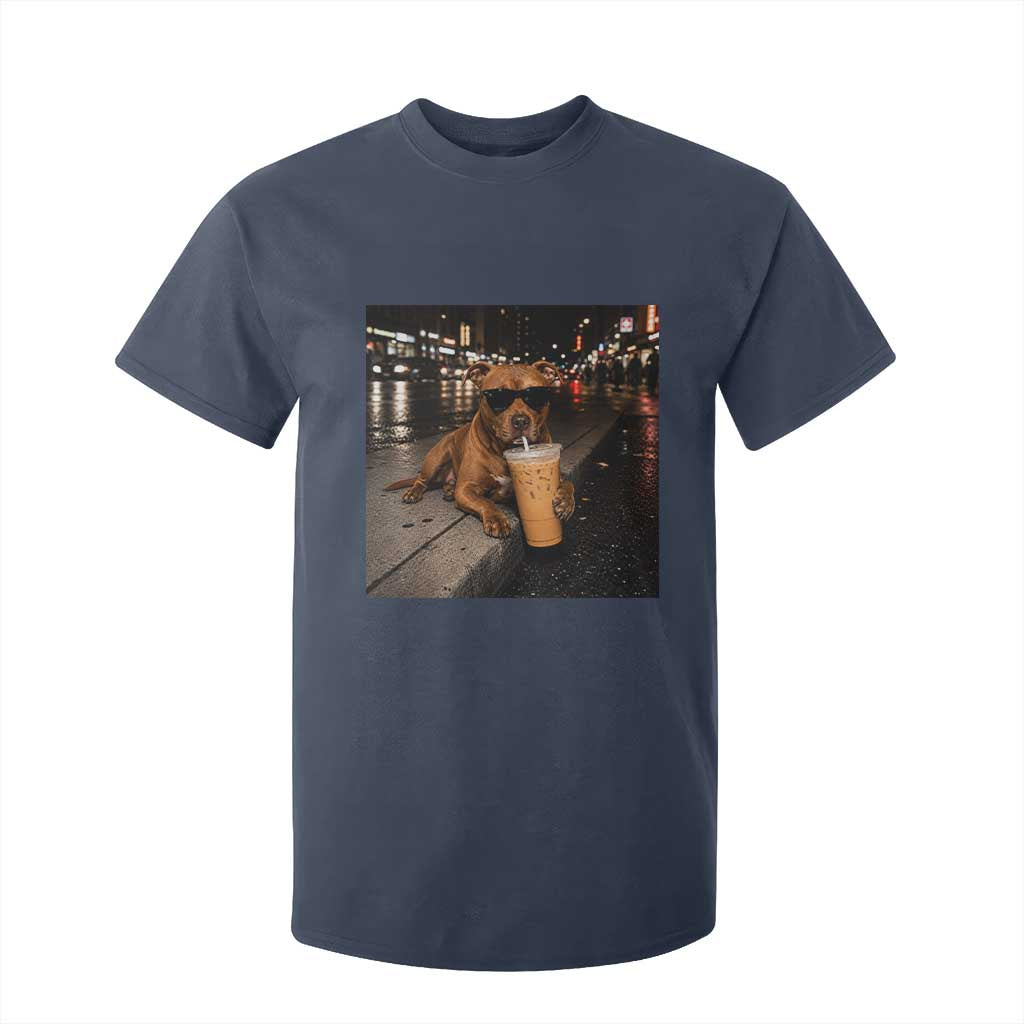 Funny Pitbull Drinking Iced Coffee T Shirt For Kid Vintage Pittie Dog Lovers Meme
