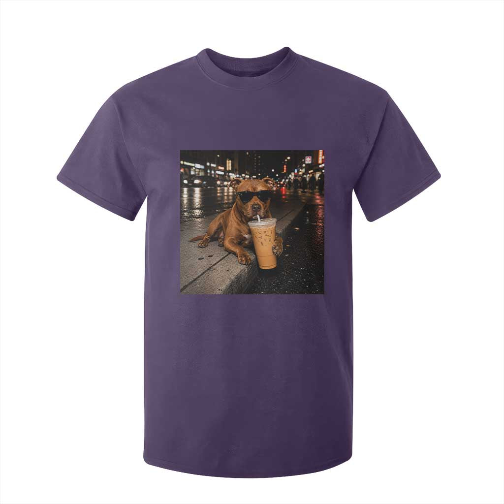 Funny Pitbull Drinking Iced Coffee T Shirt For Kid Vintage Pittie Dog Lovers Meme