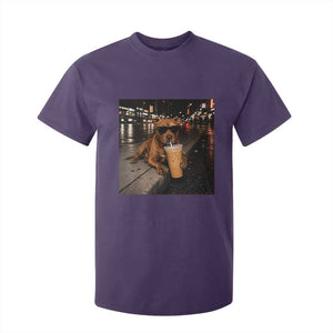 Funny Pitbull Drinking Iced Coffee T Shirt For Kid Vintage Pittie Dog Lovers Meme