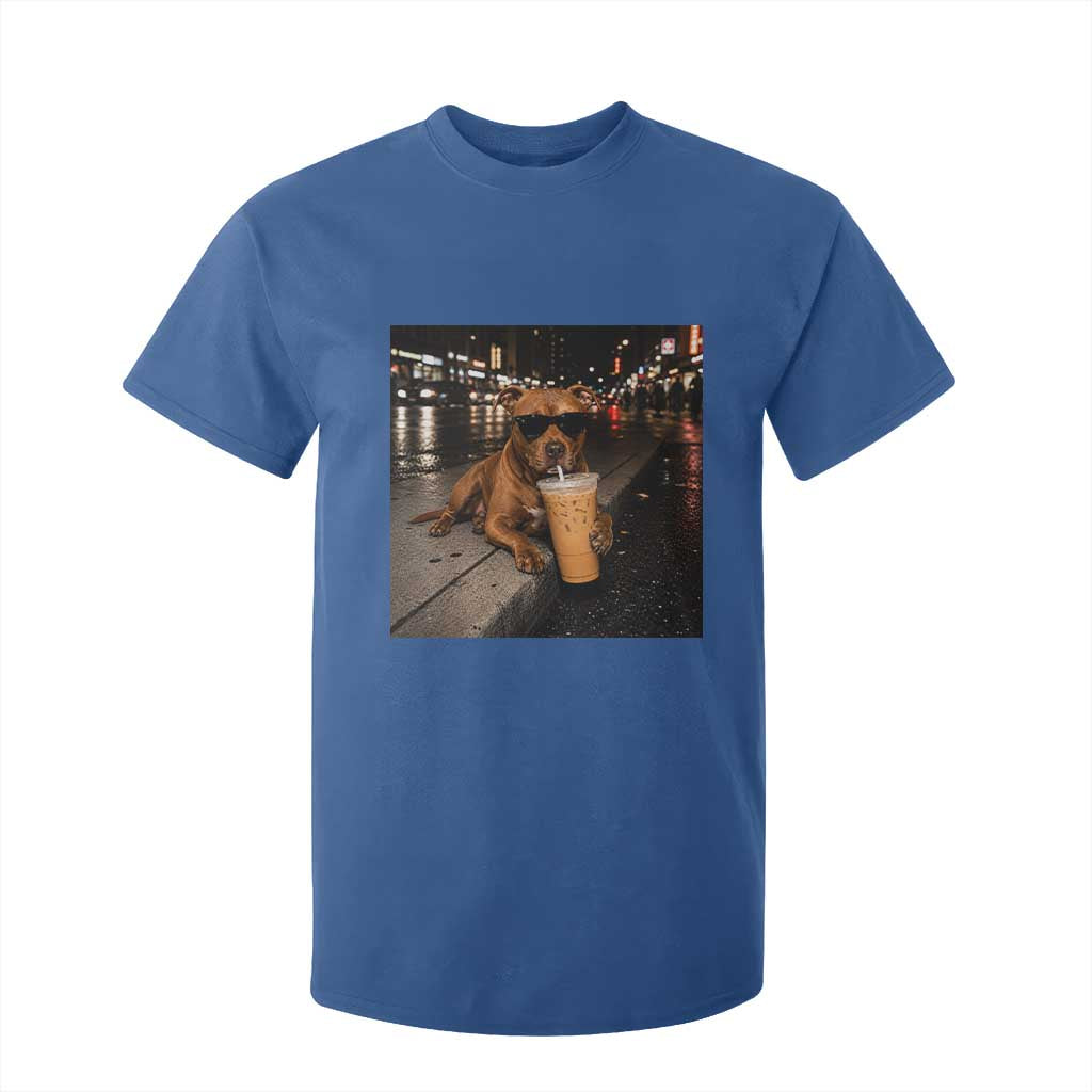 Funny Pitbull Drinking Iced Coffee T Shirt For Kid Vintage Pittie Dog Lovers Meme