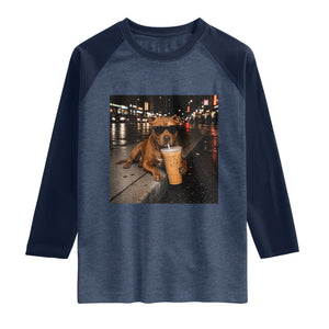 Funny Pitbull Drinking Iced Coffee Raglan Shirt Vintage Pittie Dog Lovers Meme