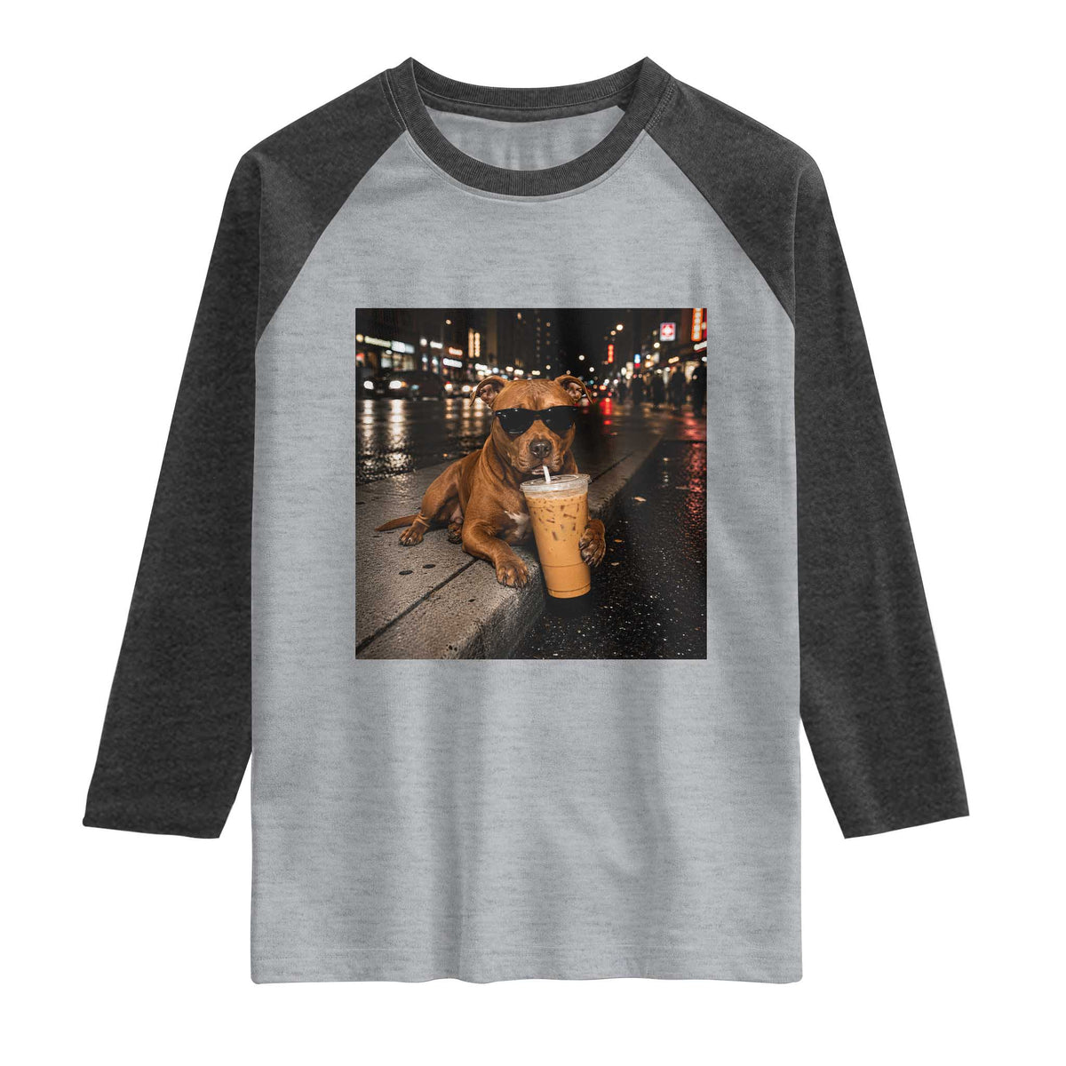Funny Pitbull Drinking Iced Coffee Raglan Shirt Vintage Pittie Dog Lovers Meme