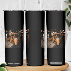 Funny Pitbull Drinking Iced Coffee Skinny Tumbler Vintage Pittie Dog Lovers Meme