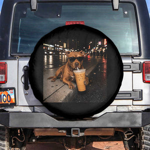 Funny Pitbull Drinking Iced Coffee Spare Tire Cover Vintage Pittie Dog Lovers Meme