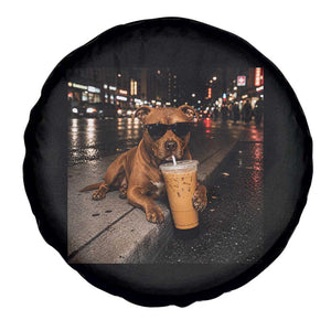 Funny Pitbull Drinking Iced Coffee Spare Tire Cover Vintage Pittie Dog Lovers Meme