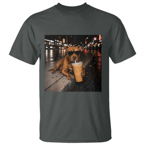 Funny Pitbull Drinking Iced Coffee T Shirt Vintage Pittie Dog Lovers Meme