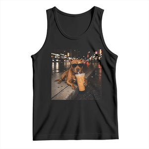 Funny Pitbull Drinking Iced Coffee Tank Top Vintage Pittie Dog Lovers Meme