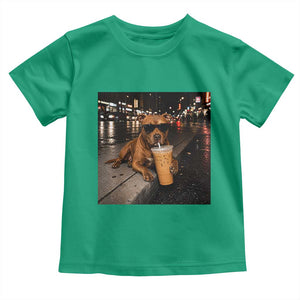 Funny Pitbull Drinking Iced Coffee Toddler T Shirt Vintage Pittie Dog Lovers Meme