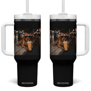 Funny Pitbull Drinking Iced Coffee Tumbler With Handle Vintage Pittie Dog Lovers Meme