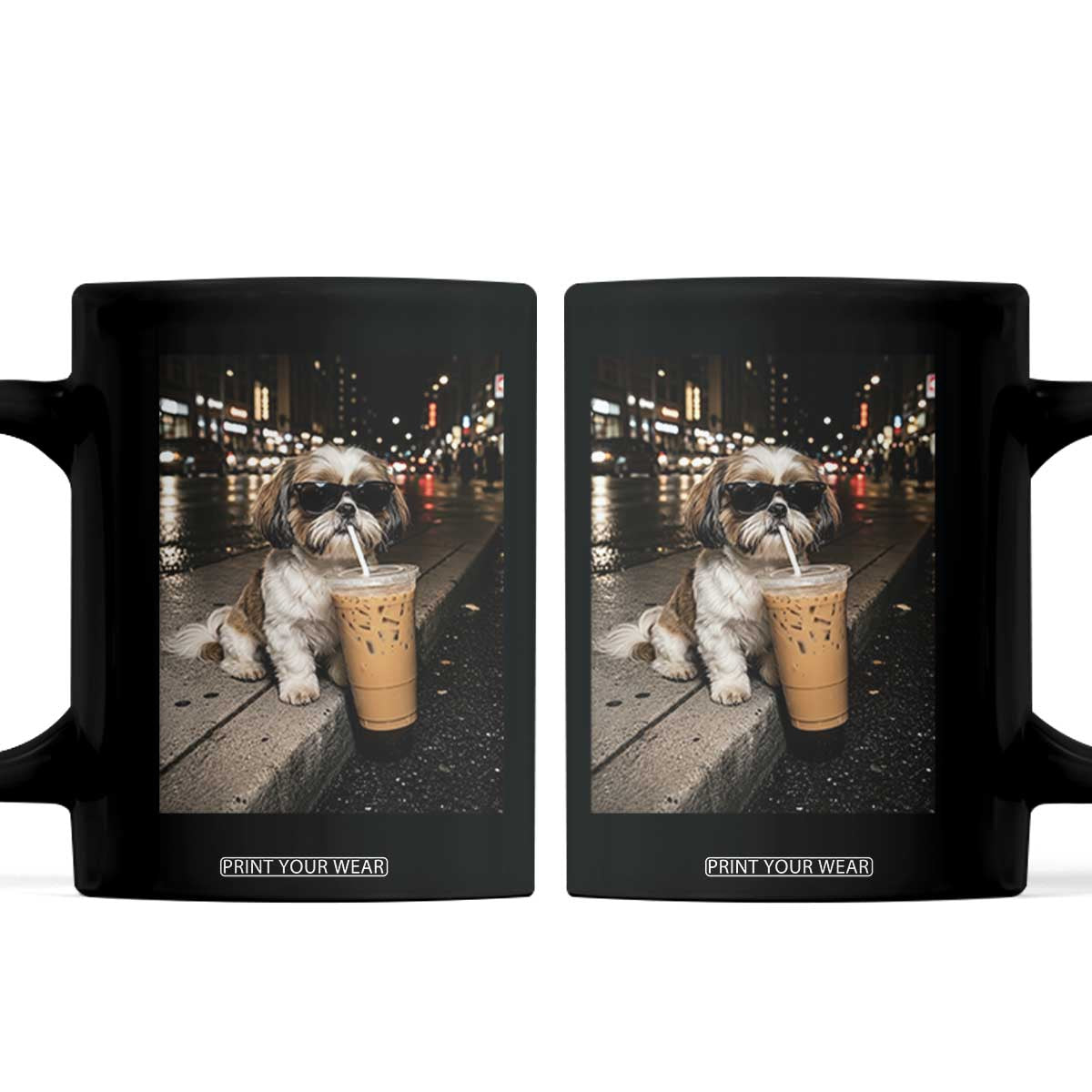 Funny Shih Tzu Drinking Iced Coffee Coffee Mug Vintage Dog Lover
