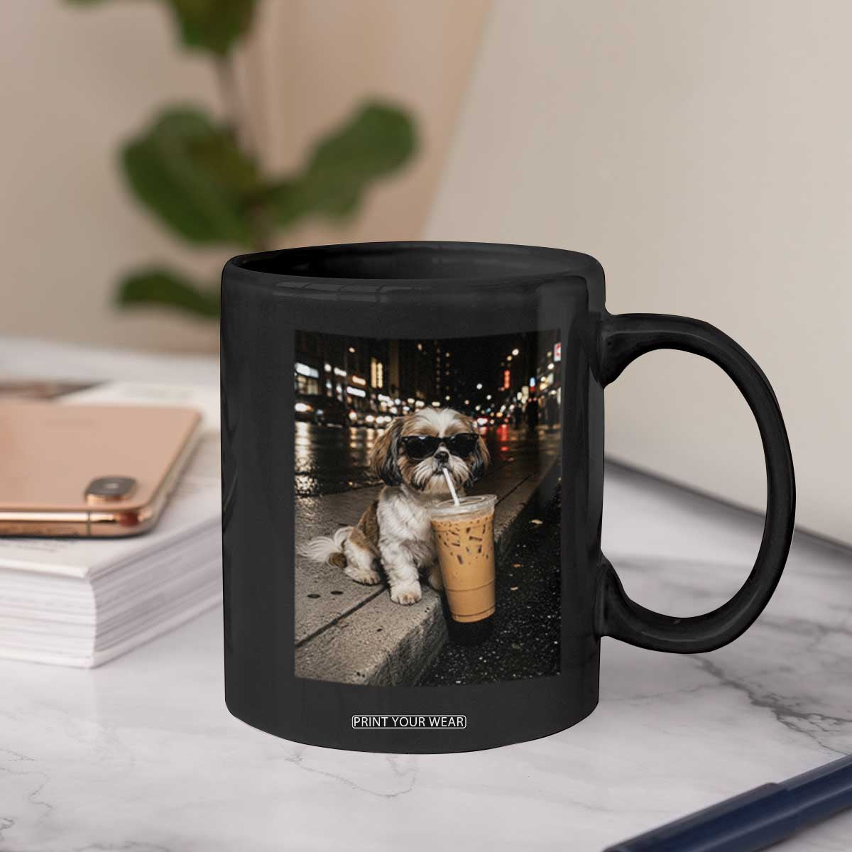 Funny Shih Tzu Drinking Iced Coffee Coffee Mug Vintage Dog Lover