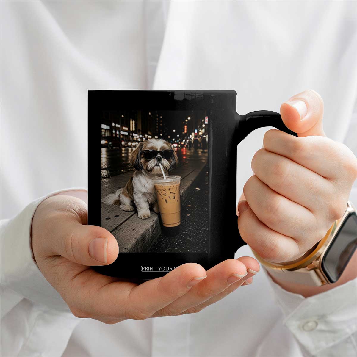 Funny Shih Tzu Drinking Iced Coffee Coffee Mug Vintage Dog Lover