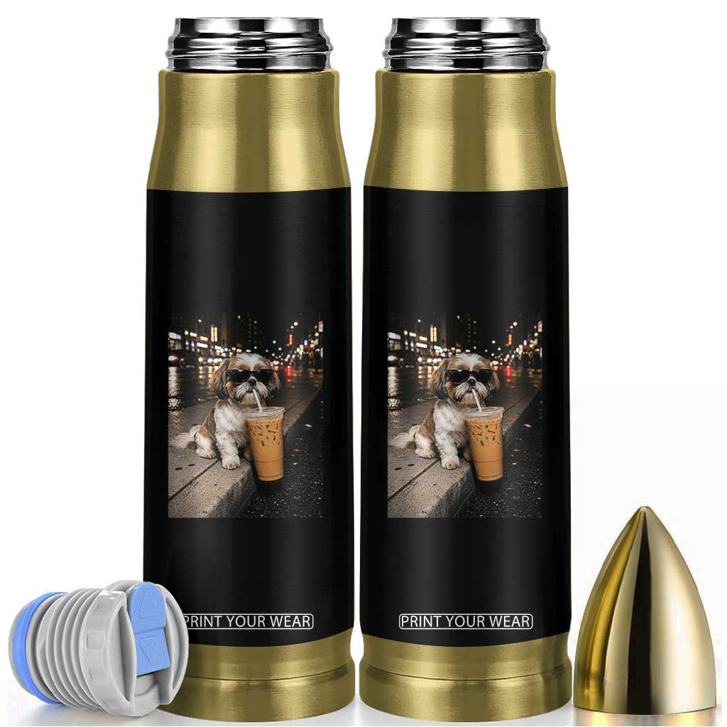 Funny Shih Tzu Drinking Iced Coffee Bullet Tumbler Vintage Dog Lover TS10 Black Print Your Wear