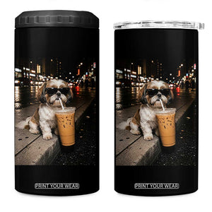 Funny Shih Tzu Drinking Iced Coffee 4 in 1 Can Cooler Tumbler Vintage Dog Lover