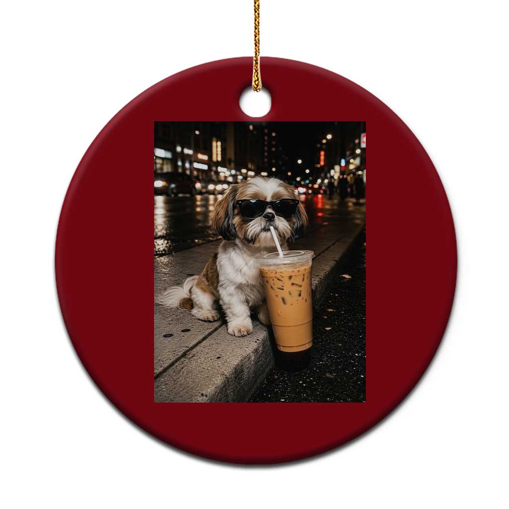 Funny Shih Tzu Drinking Iced Coffee Ceramic Ornament Vintage Dog Lover TS10 1pc Red Print Your Wear