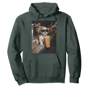 Funny Shih Tzu Drinking Iced Coffee Hoodie Vintage Dog Lover