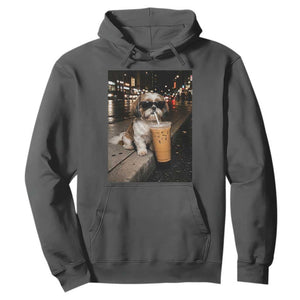Funny Shih Tzu Drinking Iced Coffee Hoodie Vintage Dog Lover