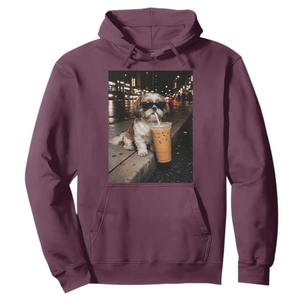 Funny Shih Tzu Drinking Iced Coffee Hoodie Vintage Dog Lover