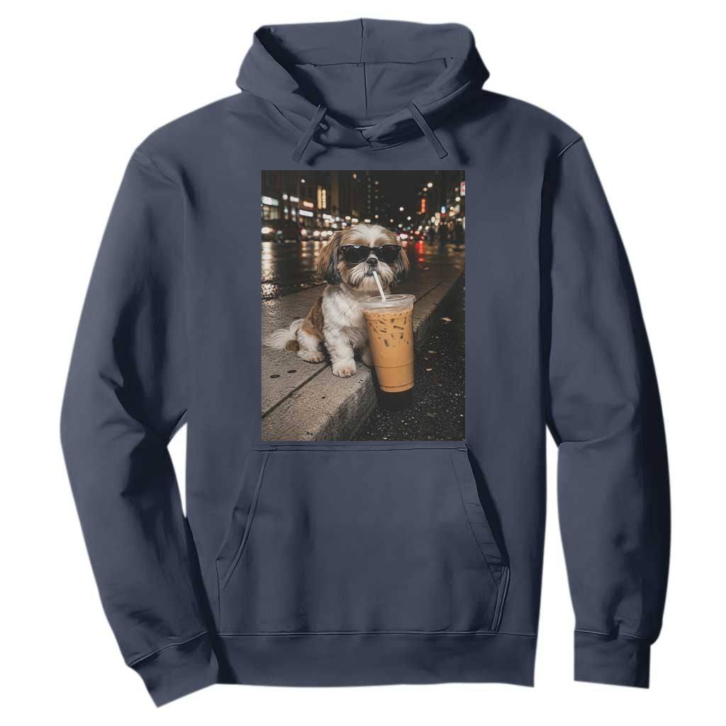 Funny Shih Tzu Drinking Iced Coffee Hoodie Vintage Dog Lover
