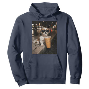 Funny Shih Tzu Drinking Iced Coffee Hoodie Vintage Dog Lover