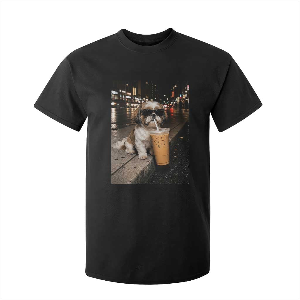 Funny Shih Tzu Drinking Iced Coffee T Shirt For Kid Vintage Dog Lover TS10 Black Print Your Wear