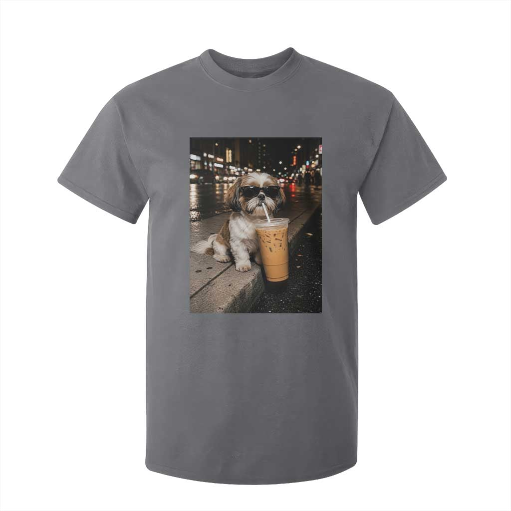 Funny Shih Tzu Drinking Iced Coffee T Shirt For Kid Vintage Dog Lover