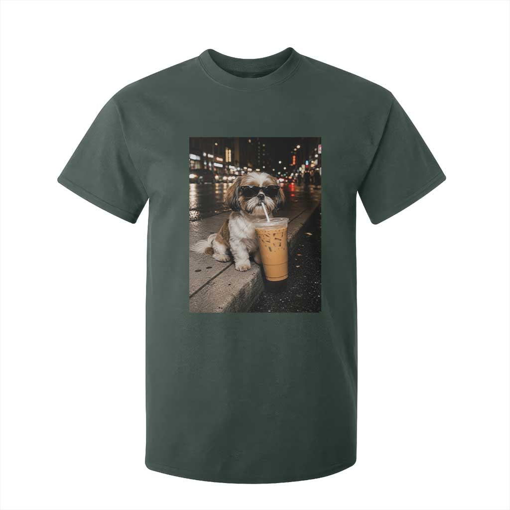 Funny Shih Tzu Drinking Iced Coffee T Shirt For Kid Vintage Dog Lover