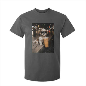 Funny Shih Tzu Drinking Iced Coffee T Shirt For Kid Vintage Dog Lover