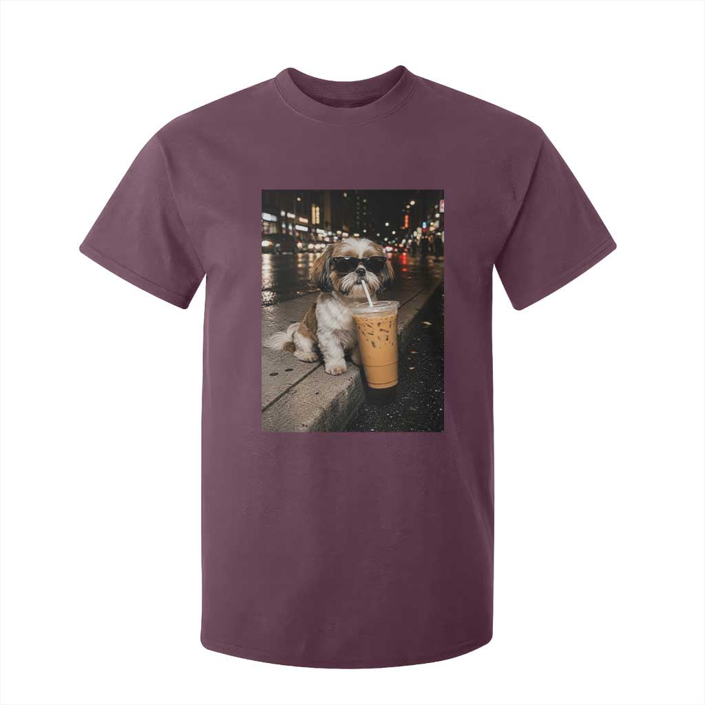 Funny Shih Tzu Drinking Iced Coffee T Shirt For Kid Vintage Dog Lover