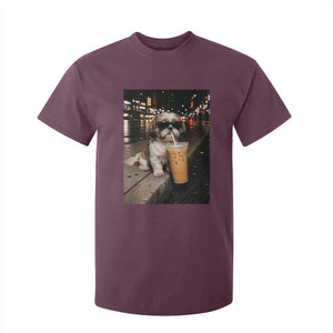Funny Shih Tzu Drinking Iced Coffee T Shirt For Kid Vintage Dog Lover
