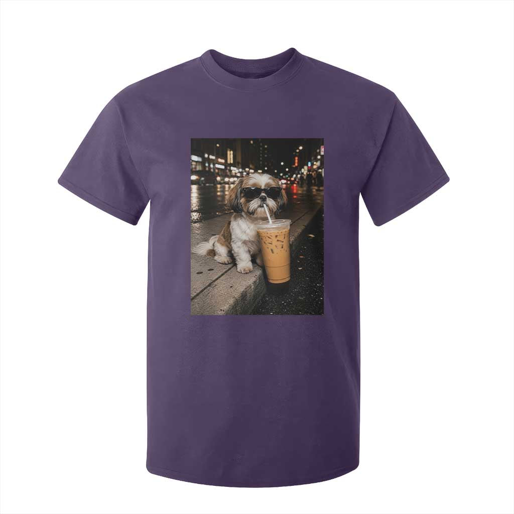 Funny Shih Tzu Drinking Iced Coffee T Shirt For Kid Vintage Dog Lover