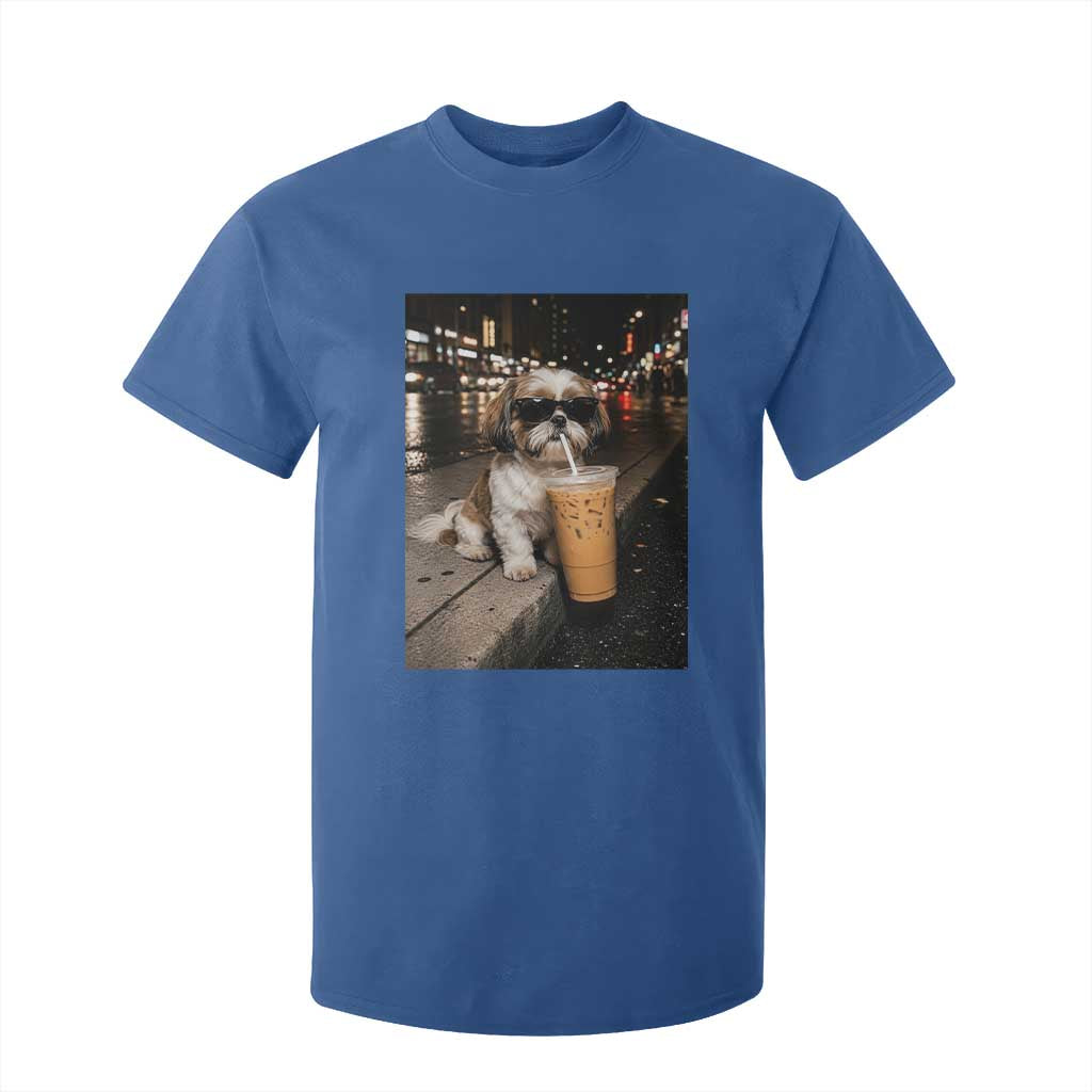 Funny Shih Tzu Drinking Iced Coffee T Shirt For Kid Vintage Dog Lover