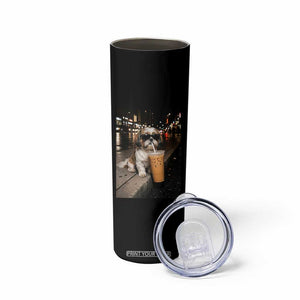 Funny Shih Tzu Drinking Iced Coffee Skinny Tumbler Vintage Dog Lover